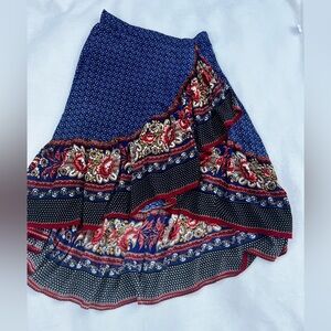 Chelsea & Theodore Asymmetrical Blue and Red Floral Skirt